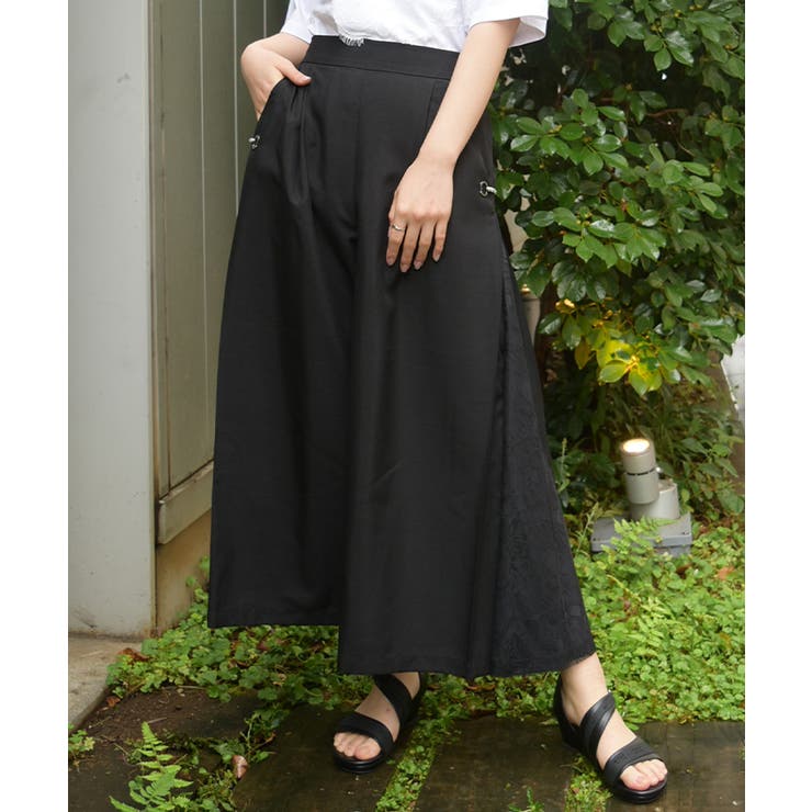 黒 | 接触冷感レース切替ワイドパンツ | axes femme