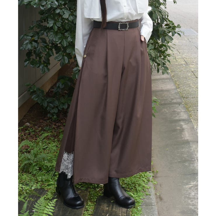 茶 | 裾レースサイド切替ワイドパンツ | axes femme