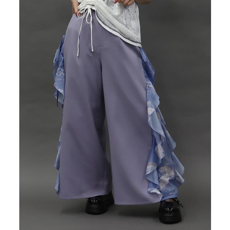 グレー | 揺蕩う海月ラッフルワイドパンツ | axes femme