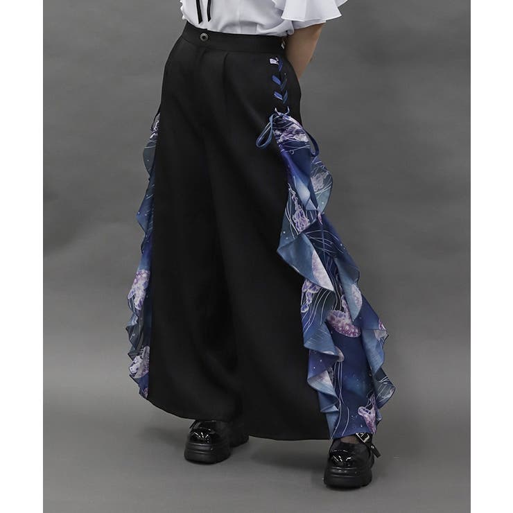 黒 | 揺蕩う海月ラッフルワイドパンツ | axes femme