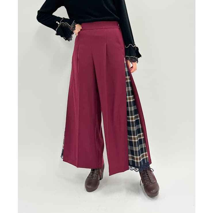 ニコアンド vintage axes femme デニム チェックワイドパンツ サイドチェックワイドパンツ[品番：IGAW0004053]｜axes femme