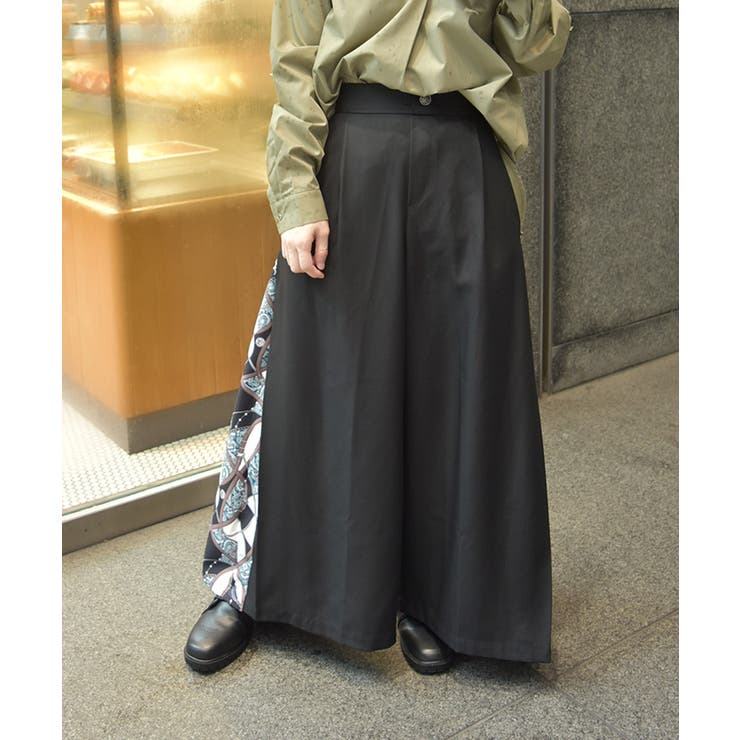 黒 | スカーフ切替ワイドパンツ | axes femme