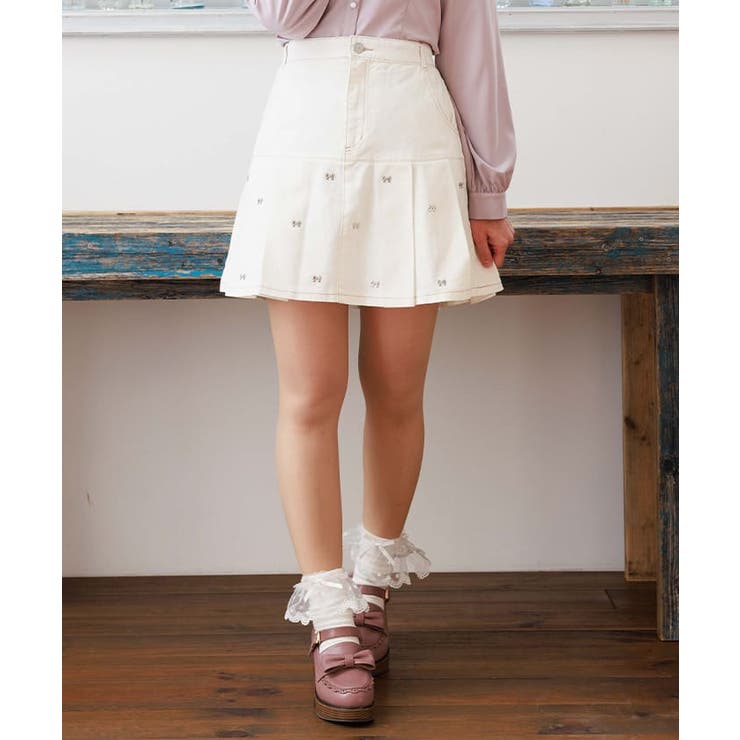 リボンパーツデニムスカート[品番：IGAW0006050]｜axes femme