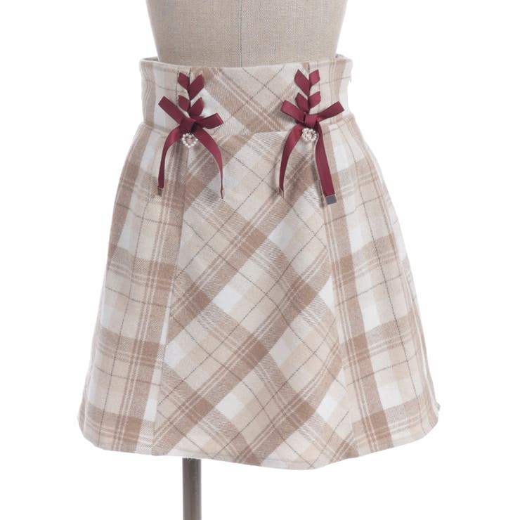 Ｗリボン起毛チェックミニスカート | axes femme | 詳細画像2 