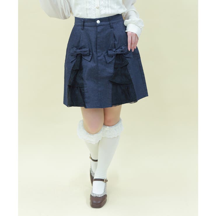 レースフリルデニムスカート | axes femme | 詳細画像1 