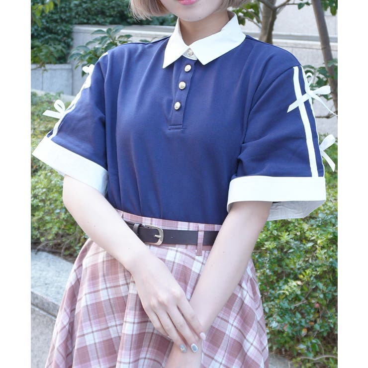 紺 | バイカラーシャツポロプルオーバー | axes femme