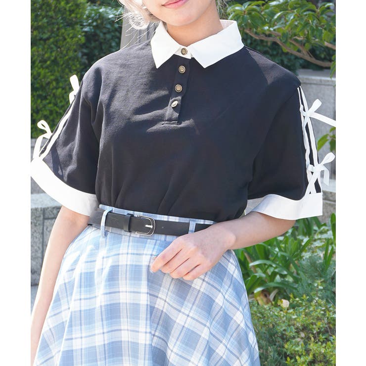 黒 | バイカラーシャツポロプルオーバー | axes femme