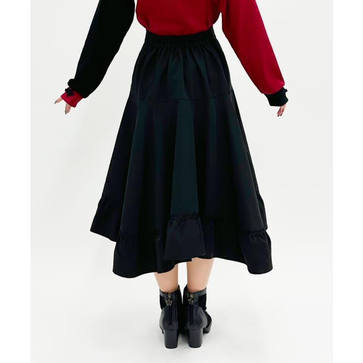 ky35 Y's 【美品】フレアスカート イレギュラーヘム ブラック ky35 Y's 【美品】フレアスカート イレギュラーヘム ブラック