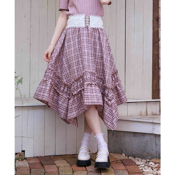 ピンク | チェックギャザーイレヘムスカート | axes femme