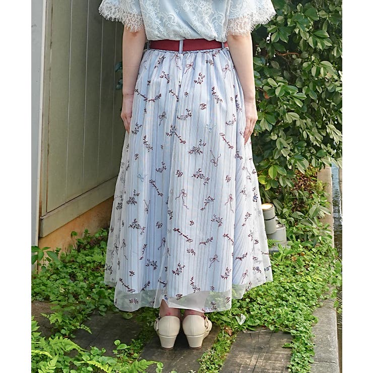 刺繍チュールストライプ柄スカート | axes femme | 詳細画像3 