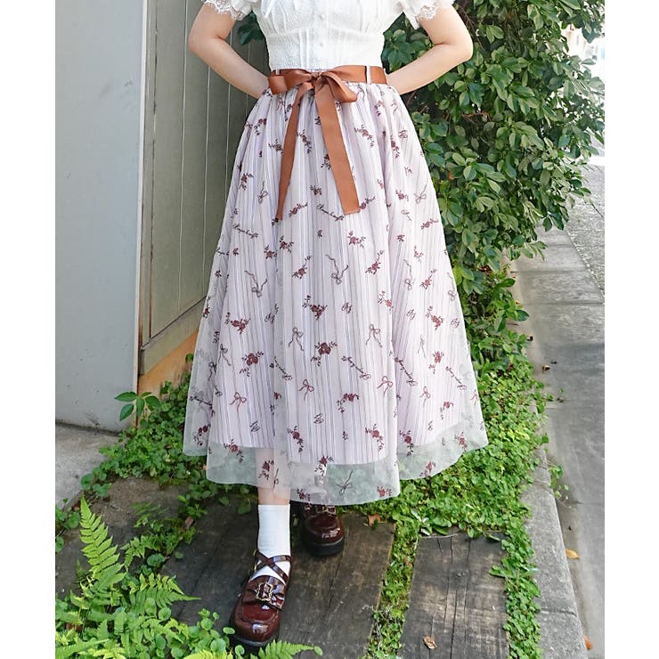 刺繍チュールストライプ柄スカート | axes femme | 詳細画像7 