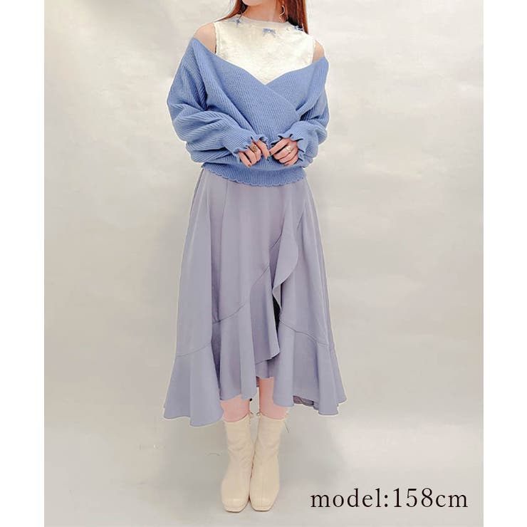 アクシーズ　新品未使用　ラッフルフリルラップ風スカート　M　茶 ラッフルフリルラップ風SK[品番：IGAW0002592]｜axes femme
