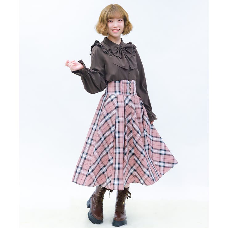 ピンク | フリルサス付ハイウエストスカート | axes femme