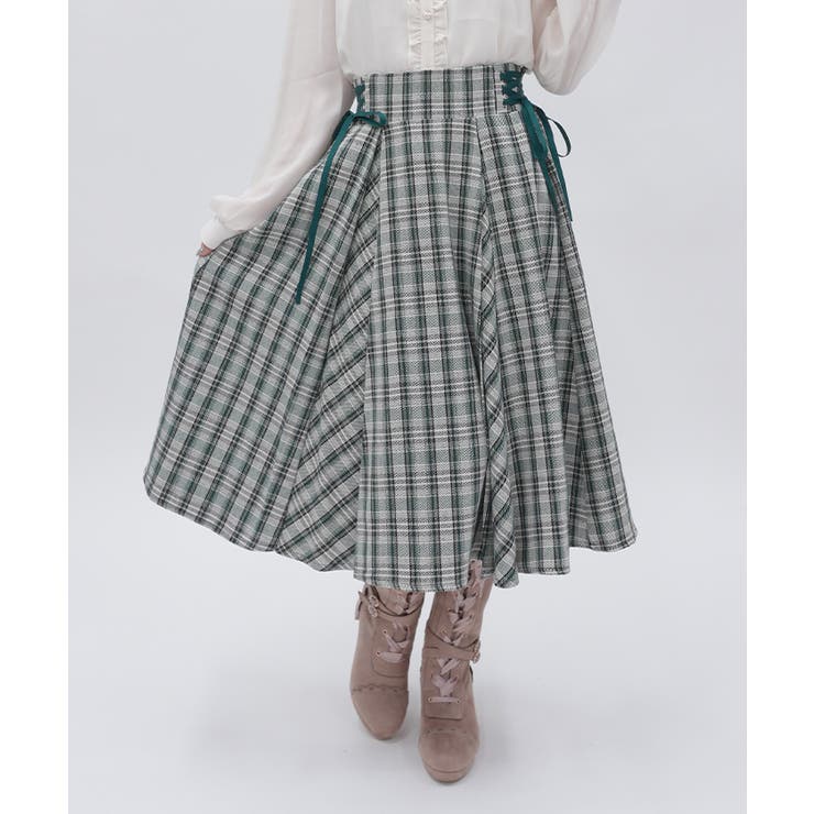 グリーン | レースアップチェックスカート | axes femme