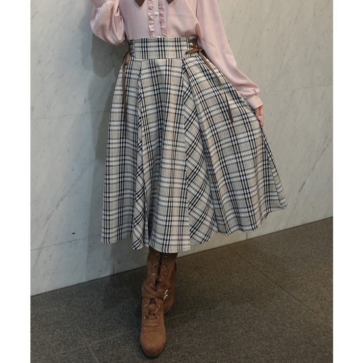 茶 | レースアップチェックスカート | axes femme
