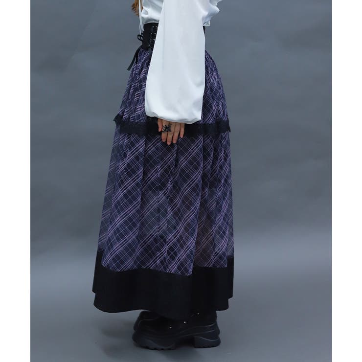 チェックチュールロングスカート | axes femme | 詳細画像2 