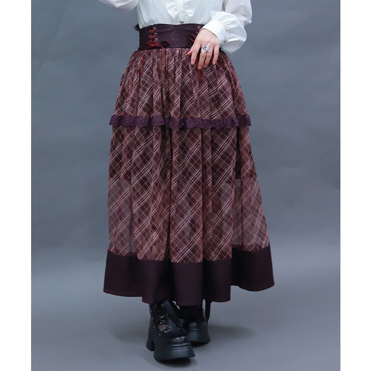 ワイン | チェックチュールロングスカート | axes femme