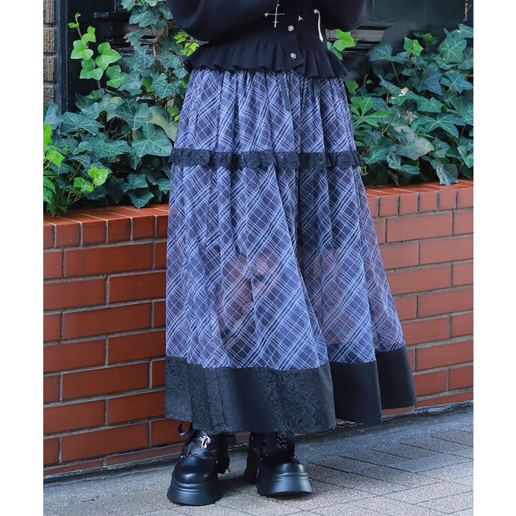 グレー | チェックチュールロングスカート | axes femme