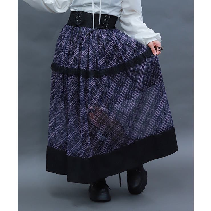 紺 | チェックチュールロングスカート | axes femme