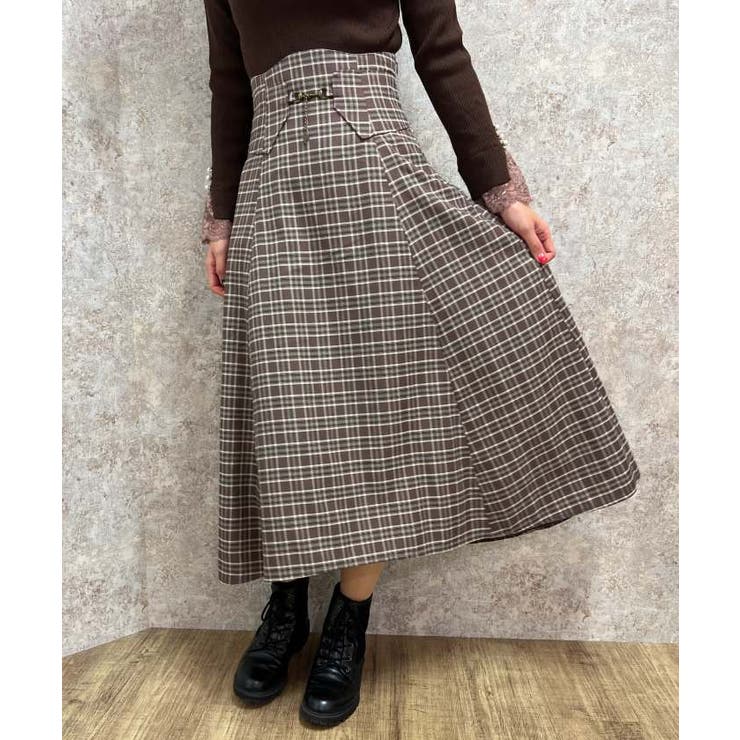 コルセット風チェック柄スカート[品番：IGAW0004423]｜axes