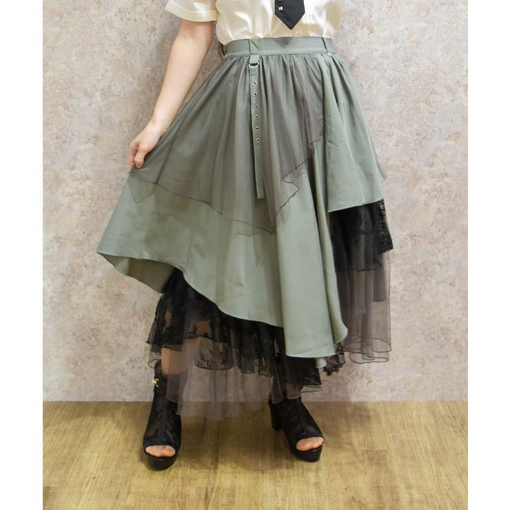 カーキ | 異素材イレヘムロングスカート | axes femme