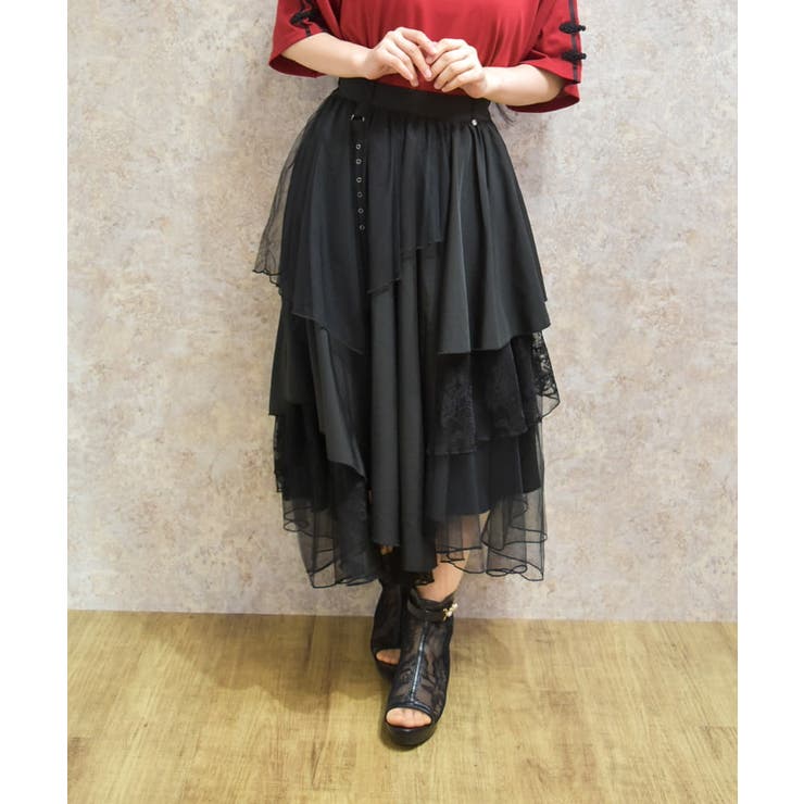 黒 | 異素材イレヘムロングスカート | axes femme