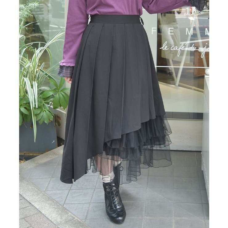 黒 | アシメプリーツ×チュールスカート | axes femme