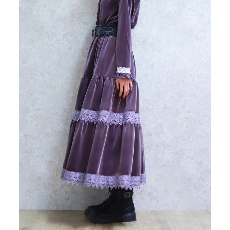 ベロアティアードロングＳＫ | axes femme | 詳細画像2 