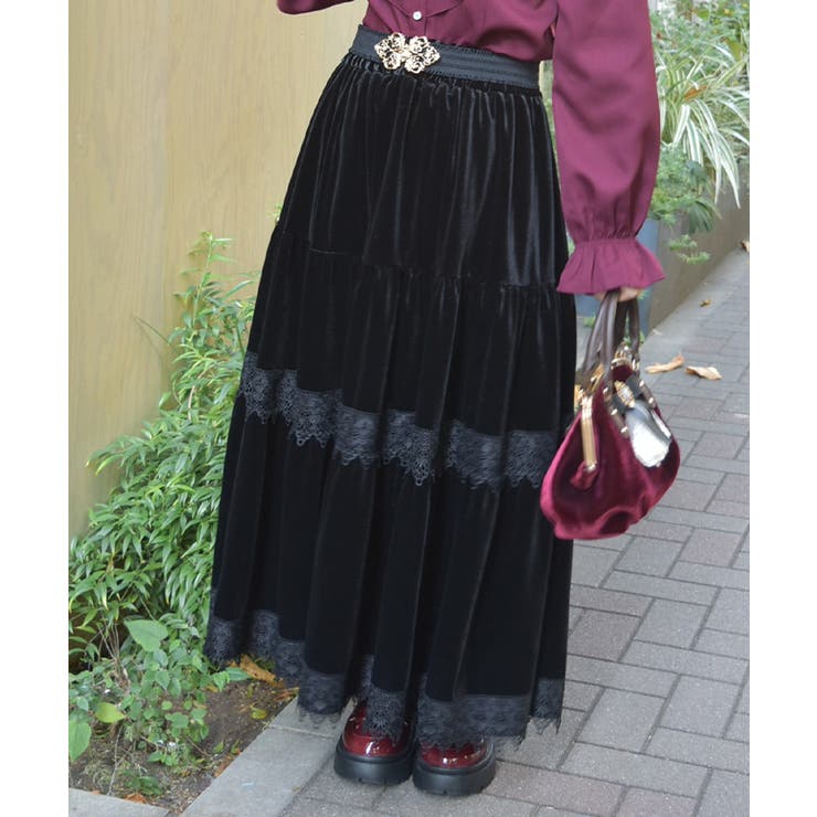 黒 | ベロアティアードロングＳＫ | axes femme