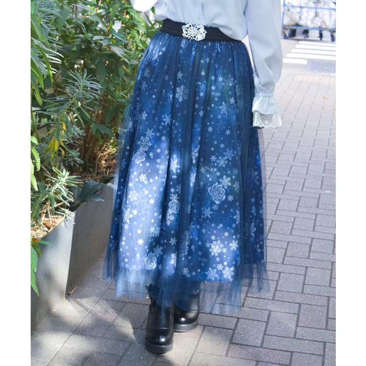 紺 | スノー・ローズ柄スカート | axes femme