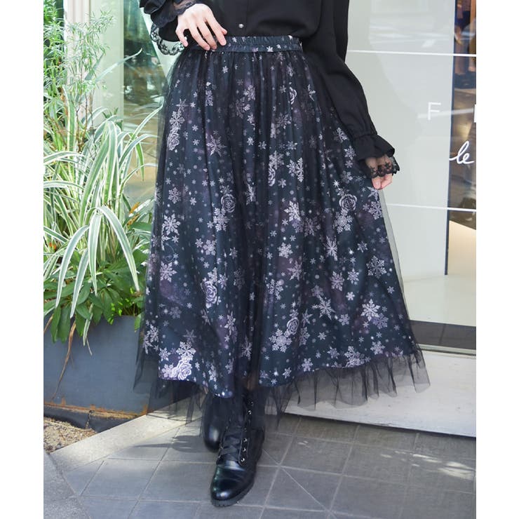 黒 | スノー・ローズ柄スカート | axes femme
