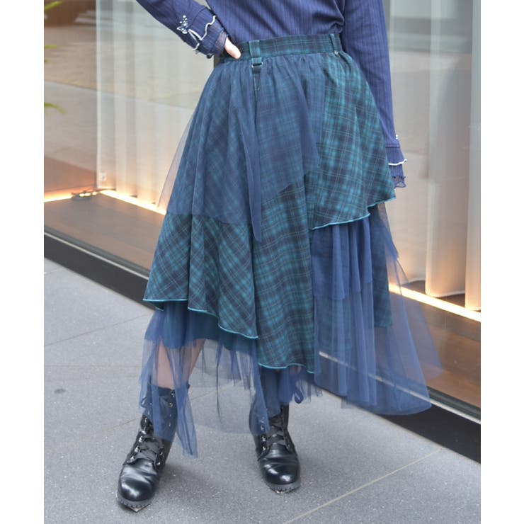 Ｄグリーン | 異素材イレヘムボリュームスカート | axes femme