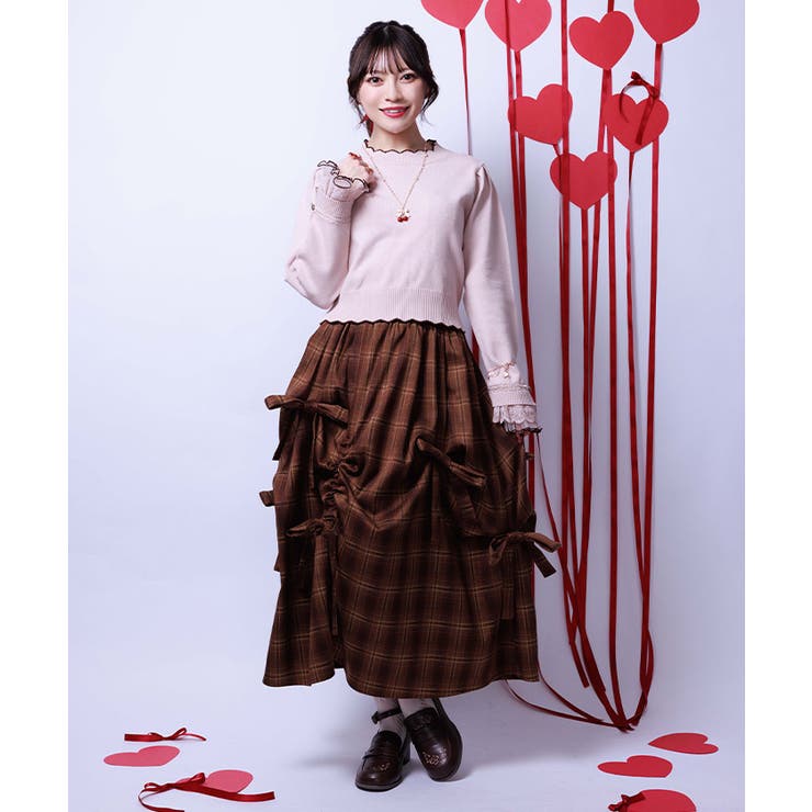 Ｄブラウン | リボン×タック×ドロストスカート | axes femme