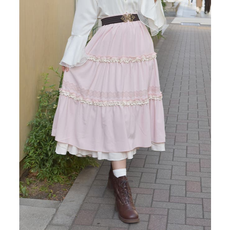 ピンク | フリル切替ティアードスカート | axes femme
