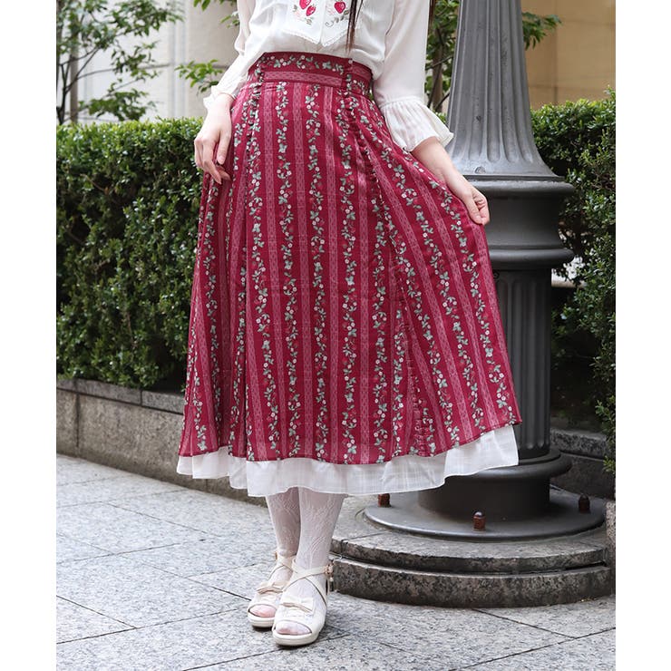 赤 | 苺柄切替フレアスカート | axes femme