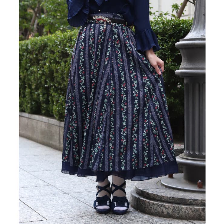 紺 | 苺柄切替フレアスカート | axes femme