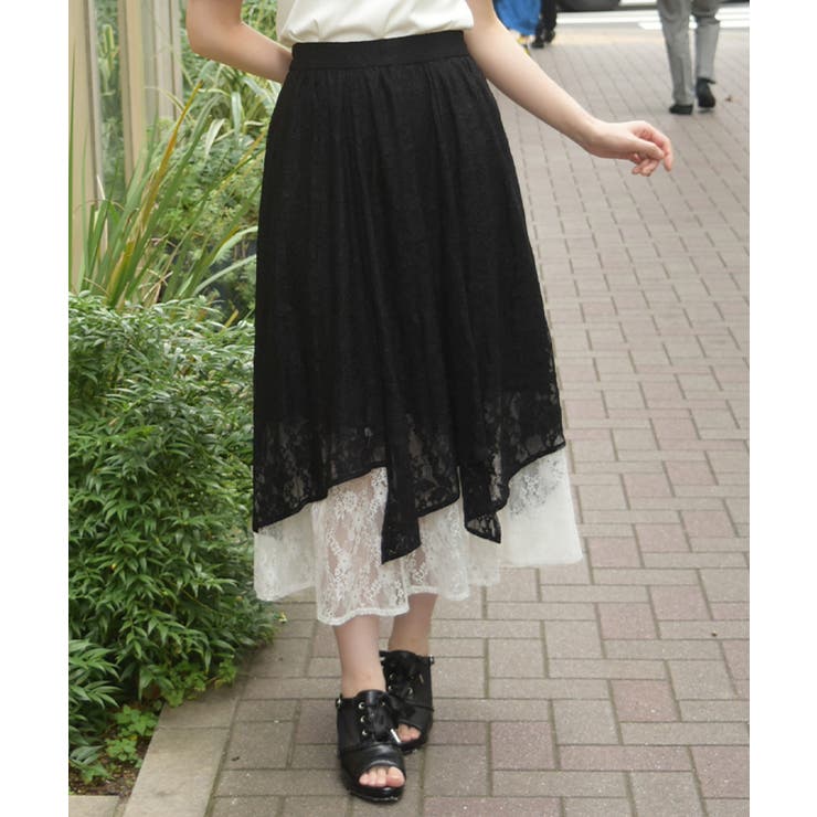 黒 | 接触冷感総レースイレヘムスカート | axes femme