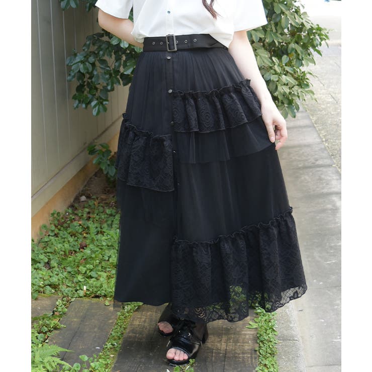 異素材切替ロングスカート | axes femme | 詳細画像4 