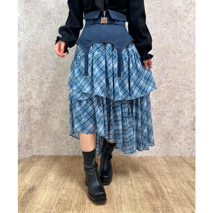 ブルー | コルセット付アシメフリルスカート | axes femme