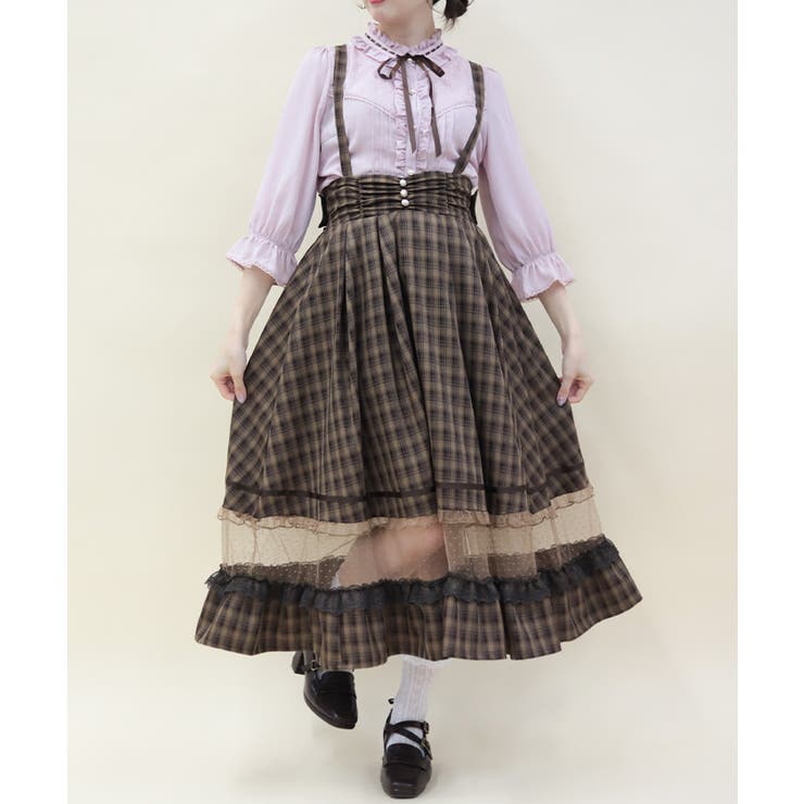 新品タグ付き❤️2025新作⭐️ANEWスカート　XSサイズ サスペンダー付チェック柄スカート[品番：IGAW0005603]｜axes