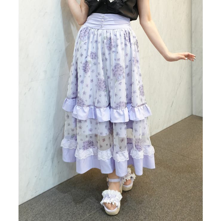 ラベンダー | 紫陽花柄プリントチュールスカート | axes femme
