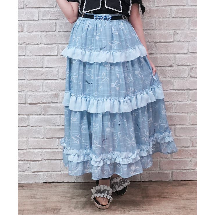 ブルー | リボン柄シアーチェックスカート | axes femme
