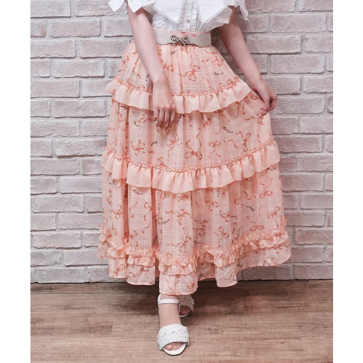 オレンジ | リボン柄シアーチェックスカート | axes femme