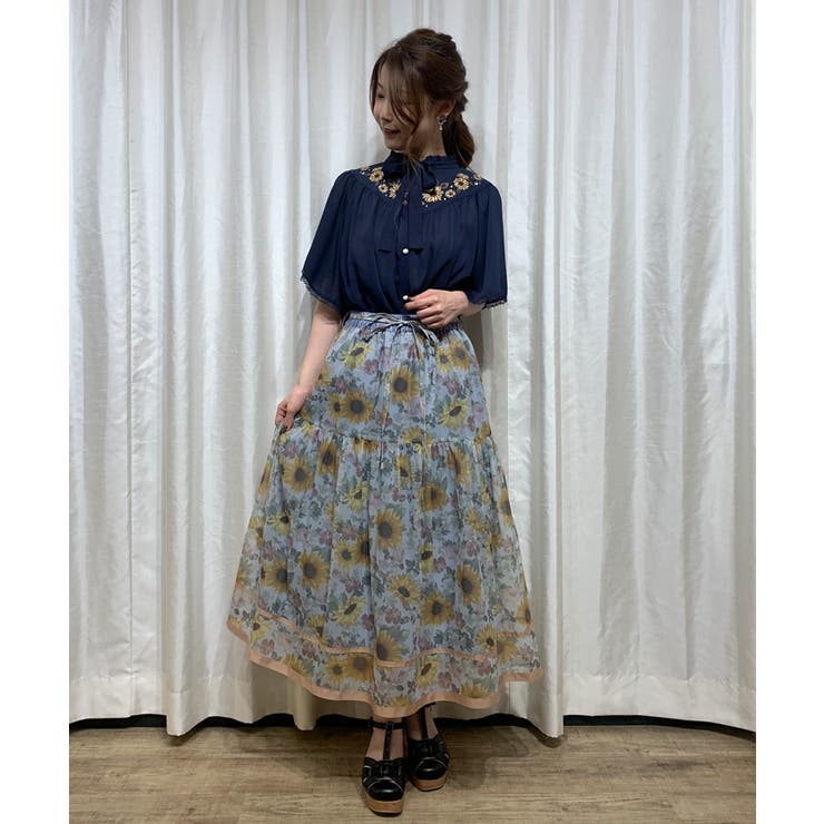 ひまわり柄シアースカート[品番：IGAW0000168]｜axes femme