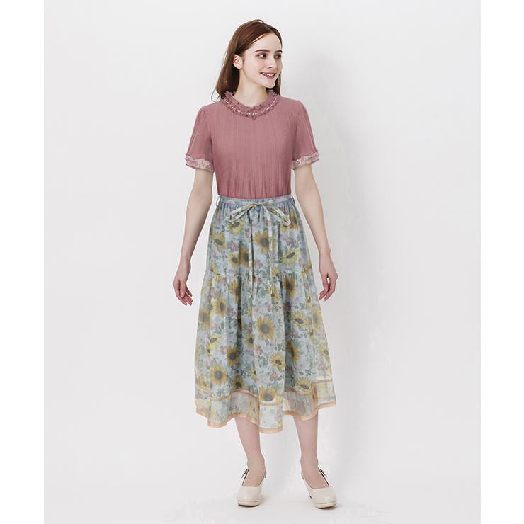 ひまわり柄シアースカート[品番：IGAW0000168]｜axes femme