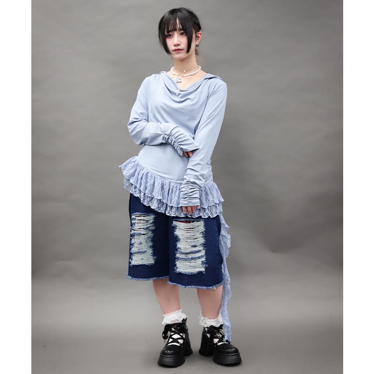 サックス | ドレープアシメレースヘムプルオーバー | axes femme