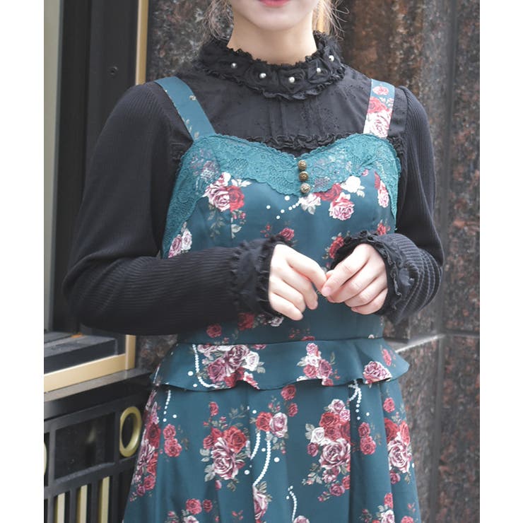 黒 | チュールローズレース切替プルオーバー | axes femme