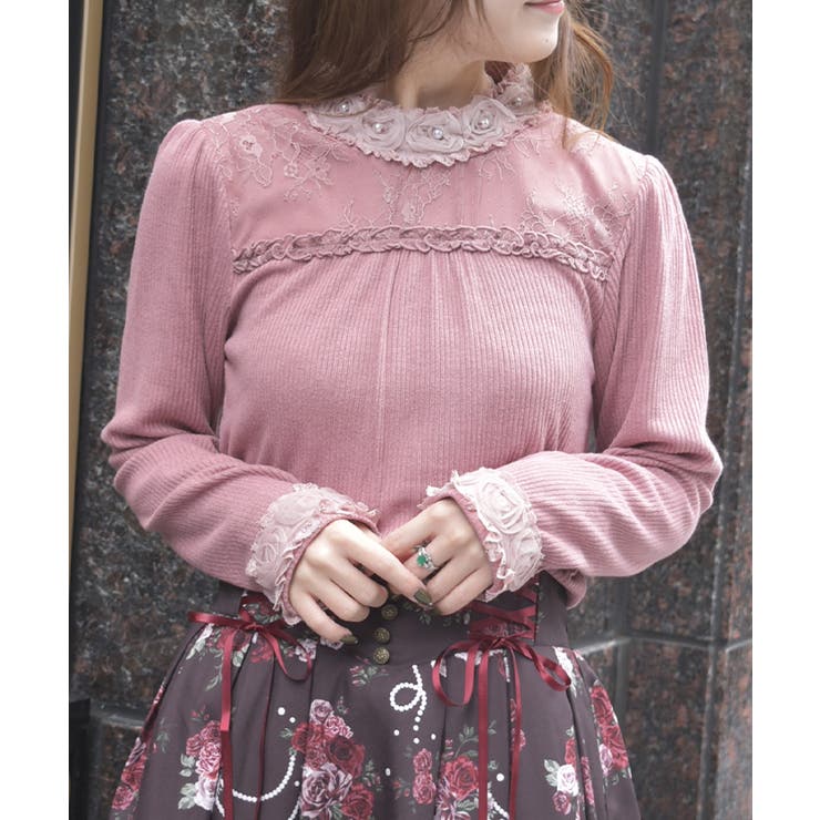 ピンク | チュールローズレース切替プルオーバー | axes femme