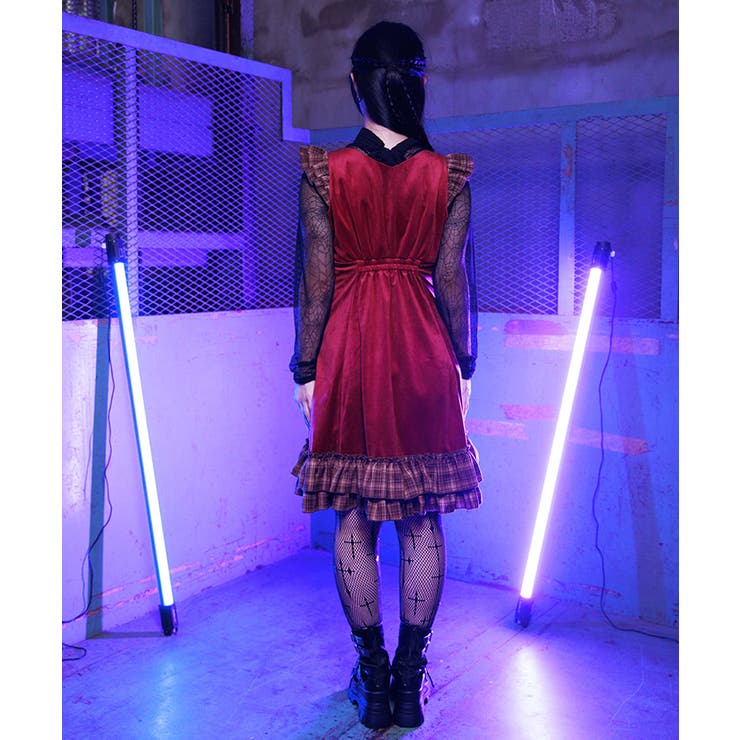 ベロア×チェックフリルＯＰ | axes femme | 詳細画像7 