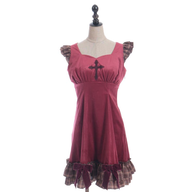 ベロア×チェックフリルＯＰ | axes femme | 詳細画像8 